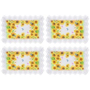 Sunflowers and Butterflies Elegant Lace Trimmed Placemat, 4 Pack
